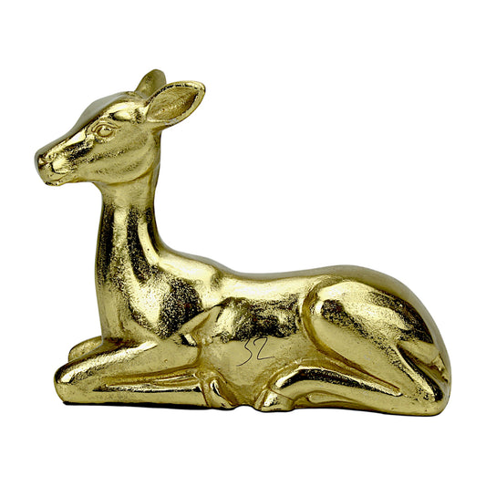 Golden Aluminum Handcrafted Sitting Deer – Elegant Christmas & Holiday Decor | Hind Decor