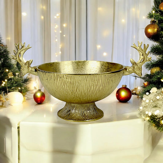 Golden Handcrafted Aluminum Christmas Bowl – Elegant Holiday Decor & Serving Bowl | Hind Decor