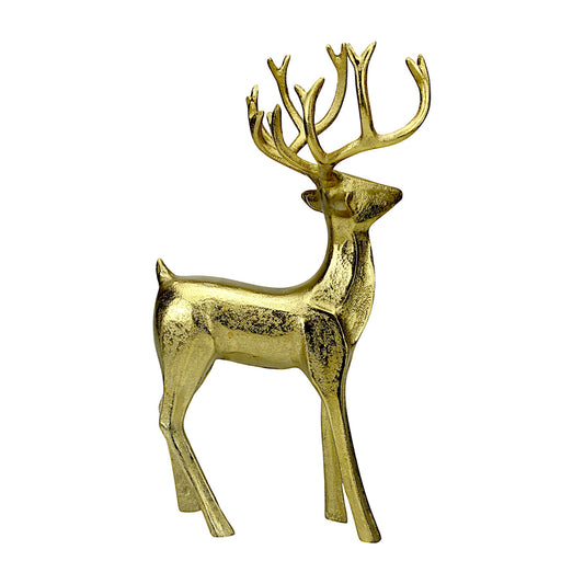 Golden Aluminum Handcrafted Christmas Minimalistic Standing Deer – Elegant Holiday Decor | Hind Decor