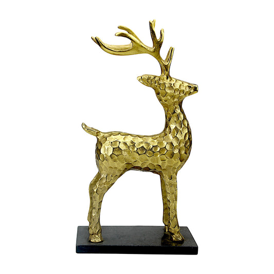 Golden Handcrafted Aluminum Christmas Deer with Base – Elegant Holiday Decor | Hind Decor