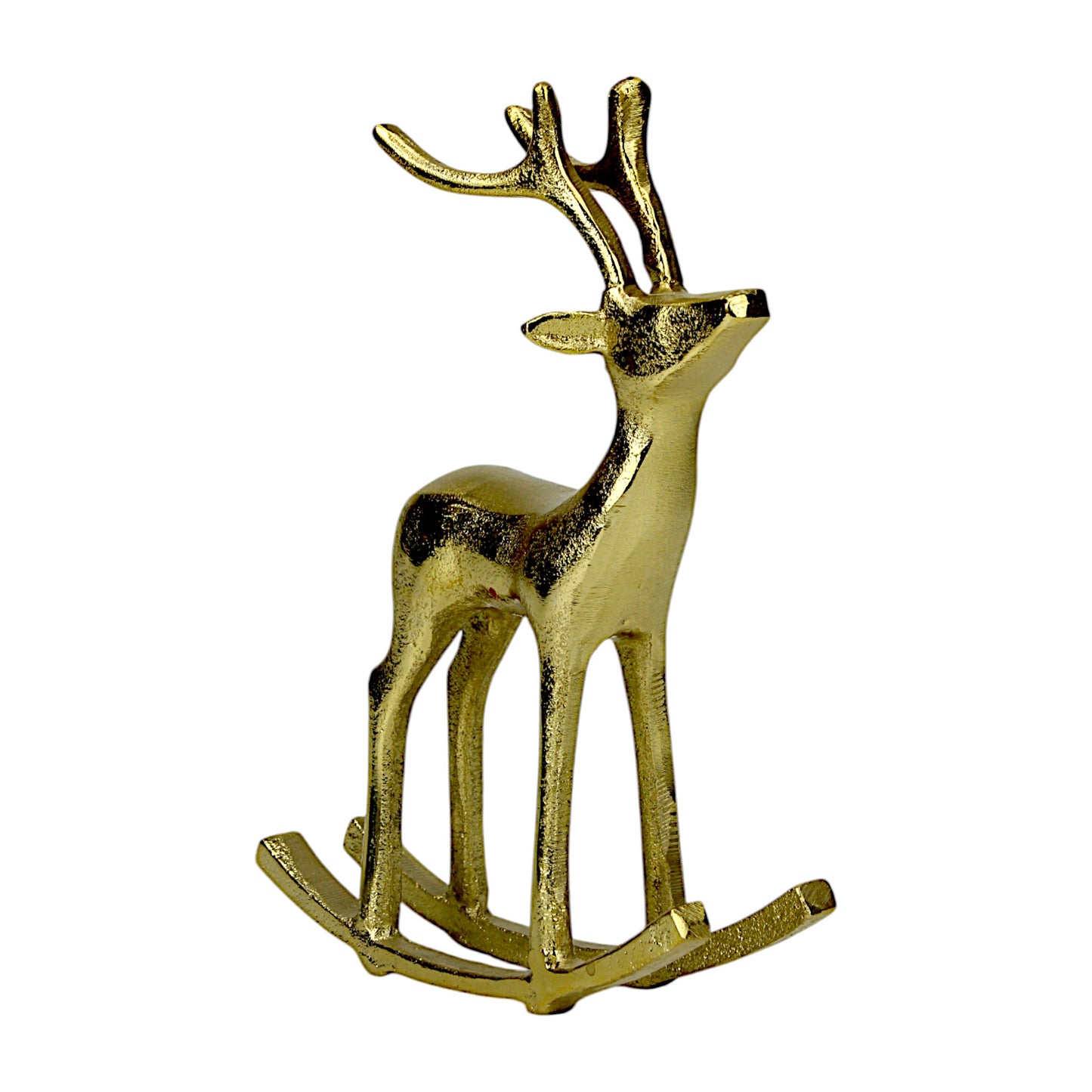 Golden Handcrafted Aluminum Christmas Deer on Rocking Base – Elegant Holiday Decor | Hind Decor