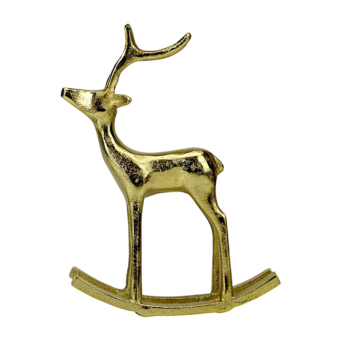 Golden Handcrafted Aluminum Christmas Deer on Rocking Base – Elegant Holiday Decor | Hind Decor