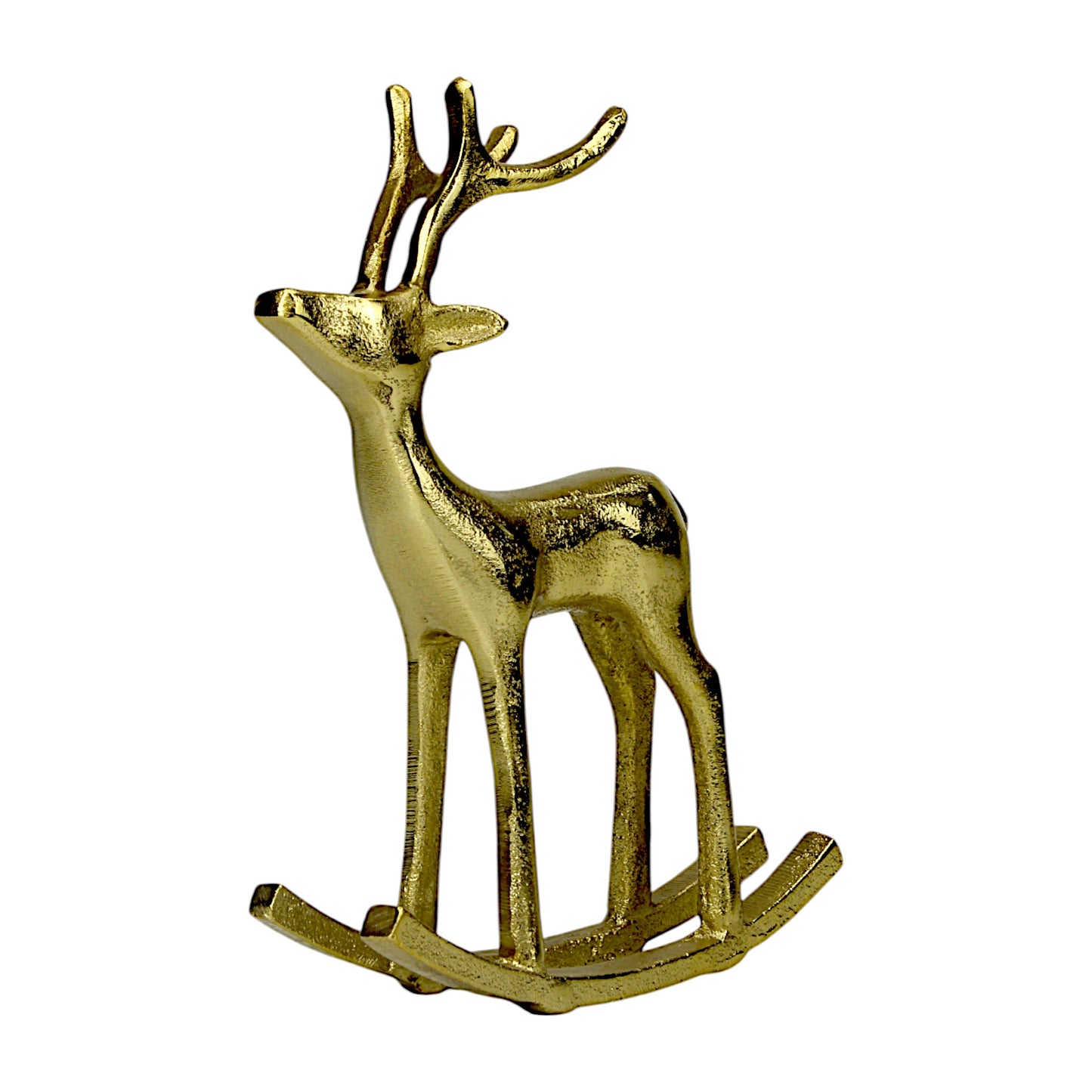 Golden Handcrafted Aluminum Christmas Deer on Rocking Base – Elegant Holiday Decor | Hind Decor