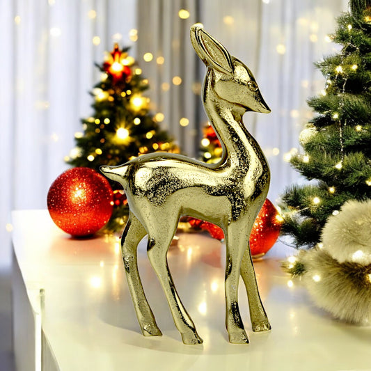 Golden Aluminum Handcrafted Christmas Minimalistic Standing Deer – Elegant Holiday Decor | Hind Decor