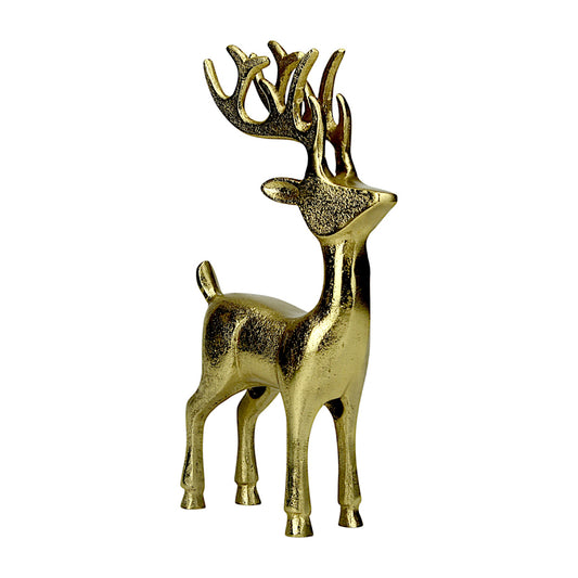 Golden Aluminum Handcrafted Christmas Minimalistic Standing Deer – Elegant Holiday Decor | Hind Decor