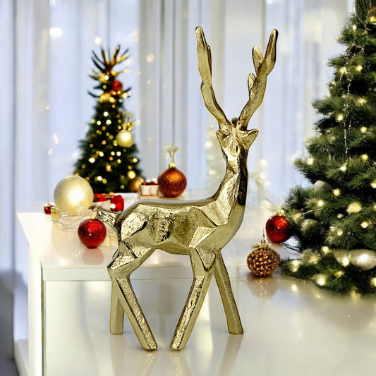 Golden Aluminum Handcrafted Christmas Minimalistic Standing Deer – Elegant Holiday Decor | Hind Decor