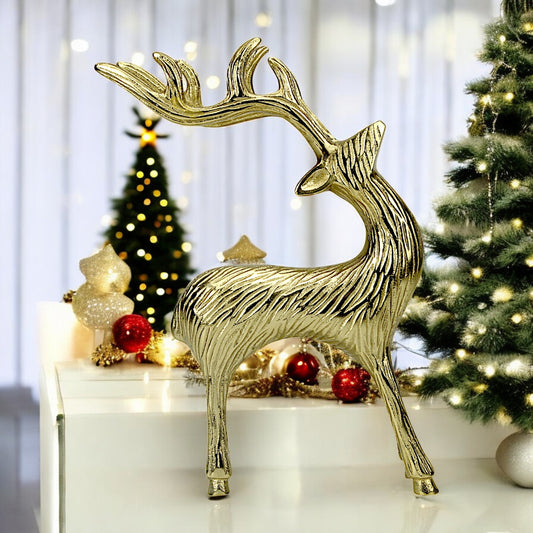Golden Aluminum Handcrafted Christmas Minimalistic Standing Deer – Elegant Holiday Decor | Hind Decor