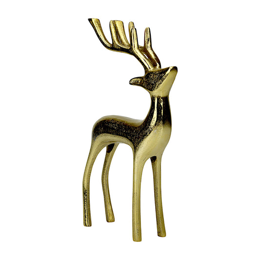 Golden Aluminum Handcrafted Christmas Minimalistic Standing Deer – Elegant Holiday Decor | Hind Decor