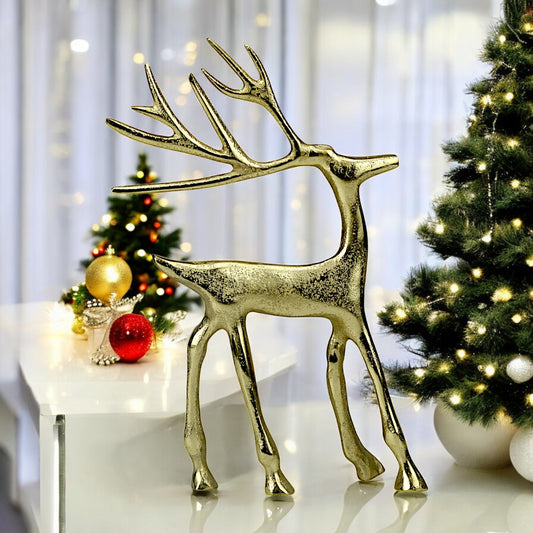 Golden Aluminum Handcrafted Christmas Minimalistic Standing Deer – Elegant Holiday Decor | Hind Decor