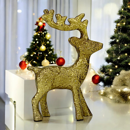 Golden Handcrafted Matte Finish Aluminum Christmas Deer – Elegant Holiday Decor | Hind Decor