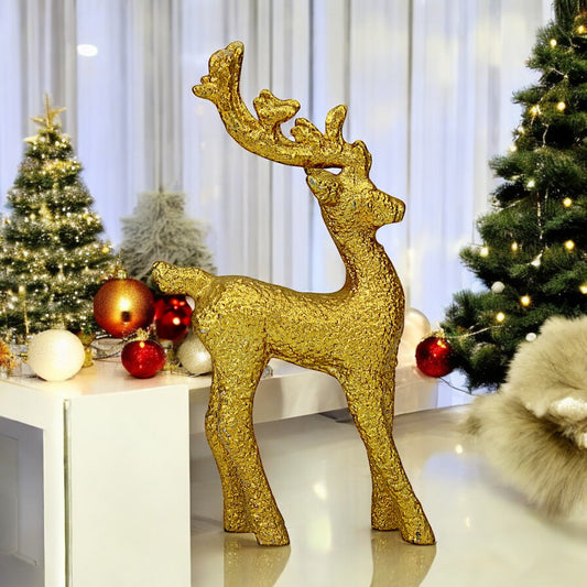 Golden Handcrafted Matte Finish Aluminum Christmas Deer – Elegant Holiday Decor | Hind Decor