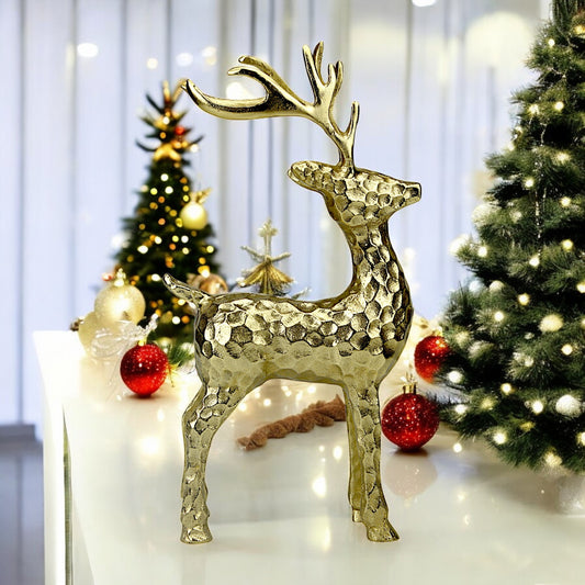 Golden Aluminum Handcrafted Christmas Minimalistic Standing Deer – Elegant Holiday Decor | Hind Decor