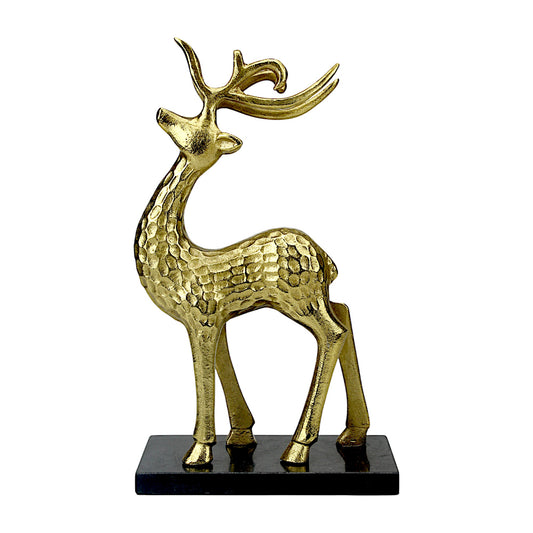 Golden Aluminum Christmas Decorative Standing Deer on Black Base – Elegant Holiday Decor | Hind Decor
