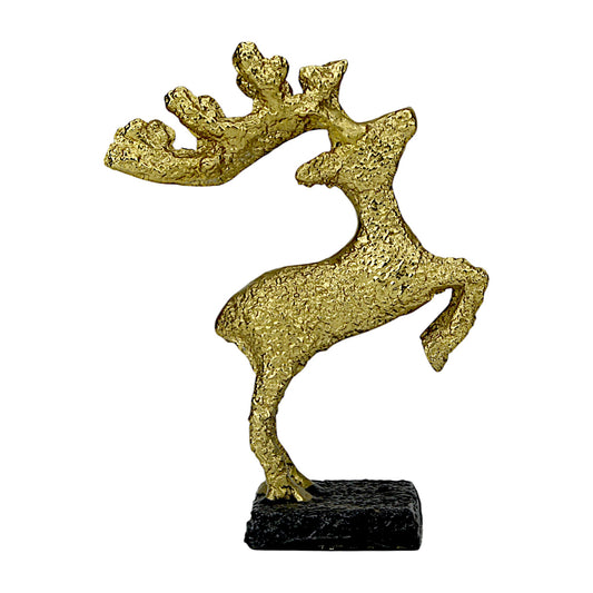 Golden Aluminum Christmas Matte Finish Decorative Standing Deer on Black Base – Elegant Holiday Decor | Hind Decor