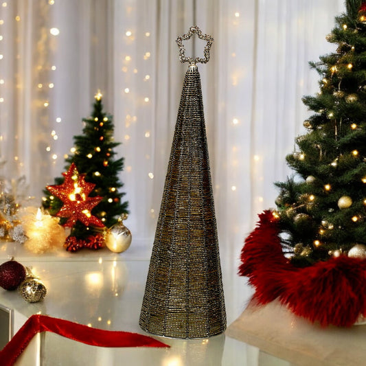 Black Metallic Wire Cone with Star on Top – Christmas Decorative Cone | Hind Decor
