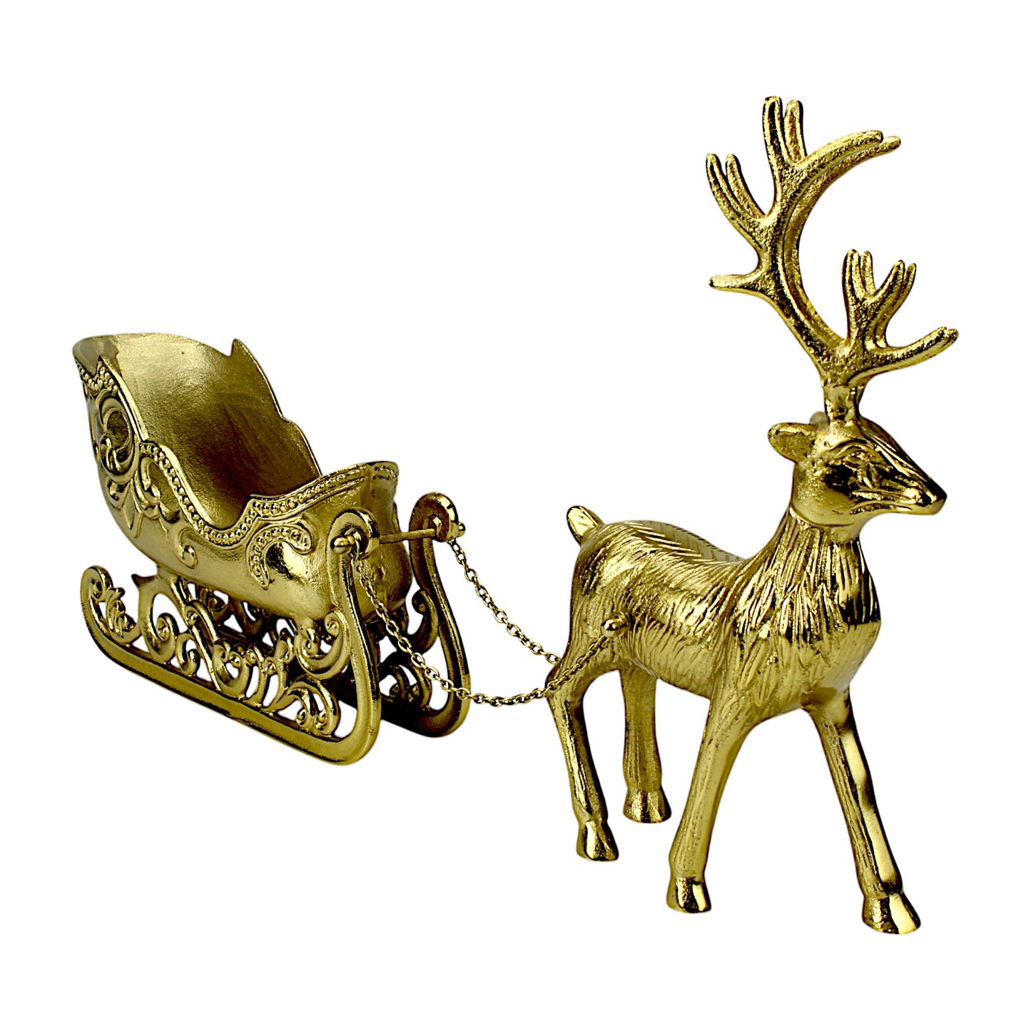 Golden Aluminum Handcrafted Christmas Reindeer with Buggy – Elegant Holiday Decor | Hind Decor