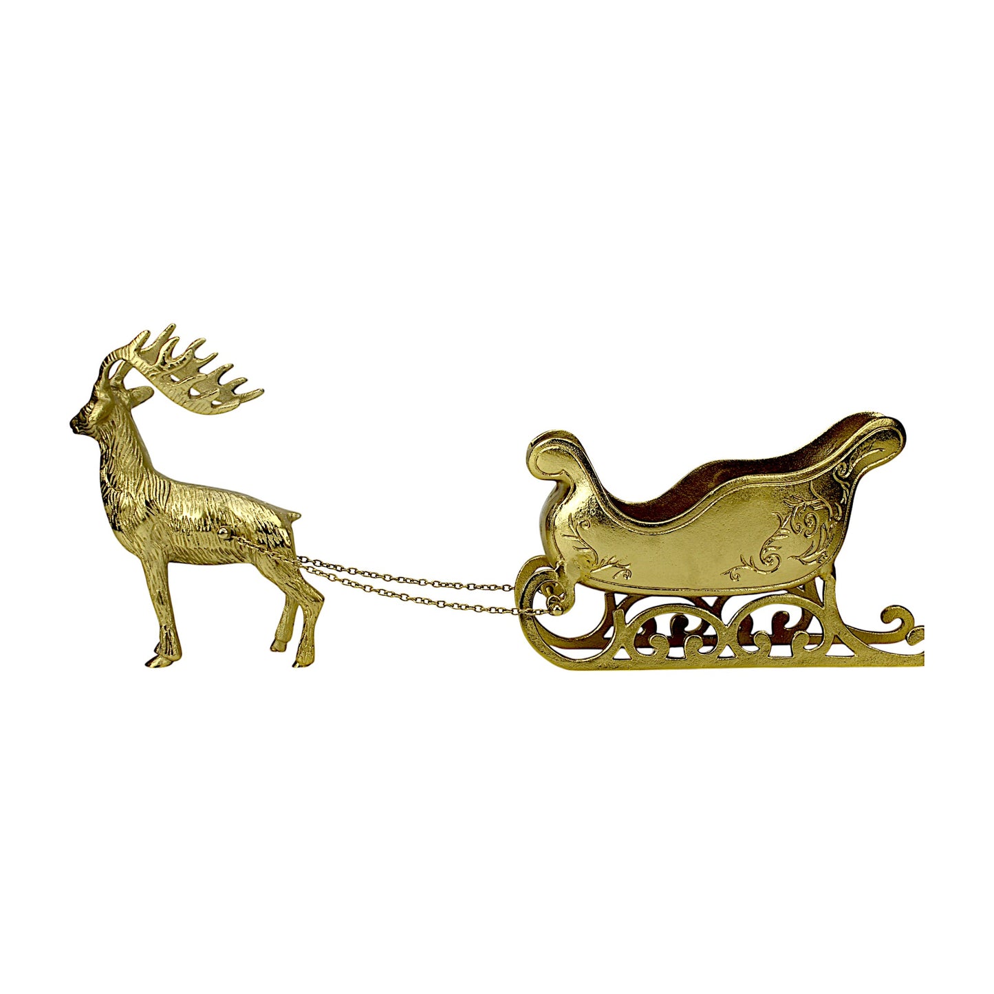 Golden Aluminum Handcrafted Christmas Reindeer with Buggy – Elegant Holiday Decor | Hind Decor