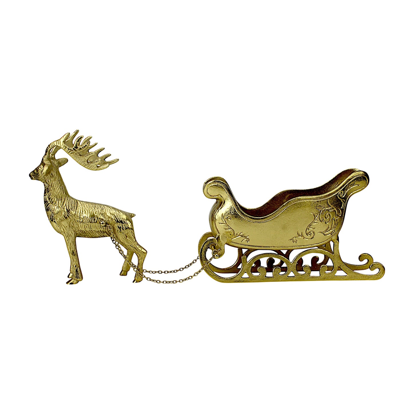 Golden Aluminum Handcrafted Christmas Reindeer with Buggy – Elegant Holiday Decor | Hind Decor