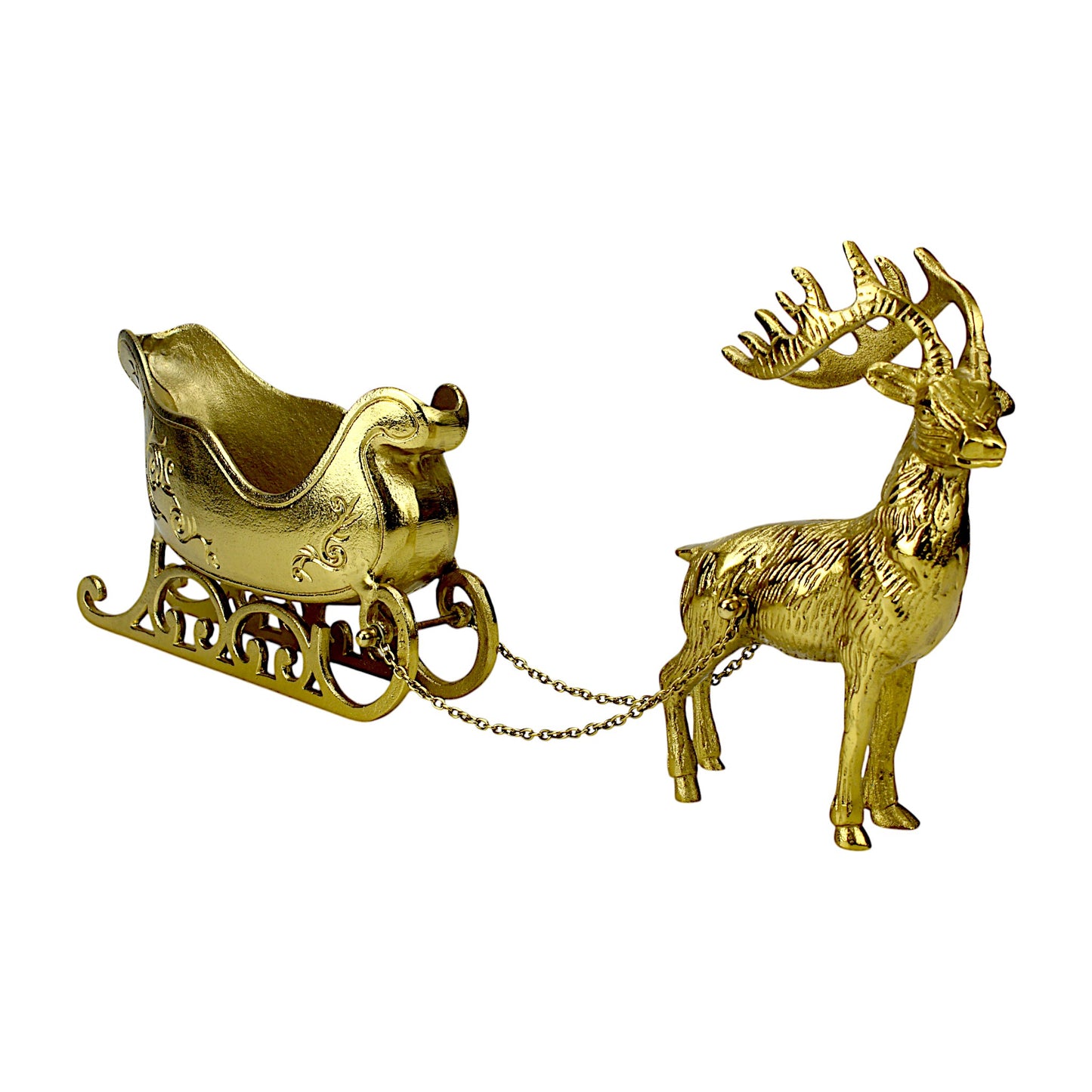 Golden Aluminum Handcrafted Christmas Reindeer with Buggy – Elegant Holiday Decor | Hind Decor