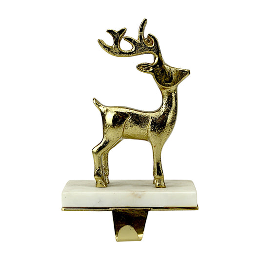 Golden Aluminum Reindeer Stocking Holder on Marble Base – Christmas Decor | Hind Decor