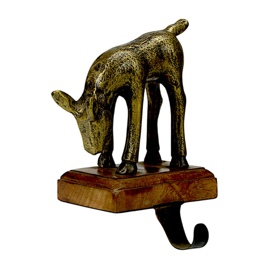 Golden Aluminum Reindeer Stocking Holder on Marble Base – Christmas Decor | Hind Decor