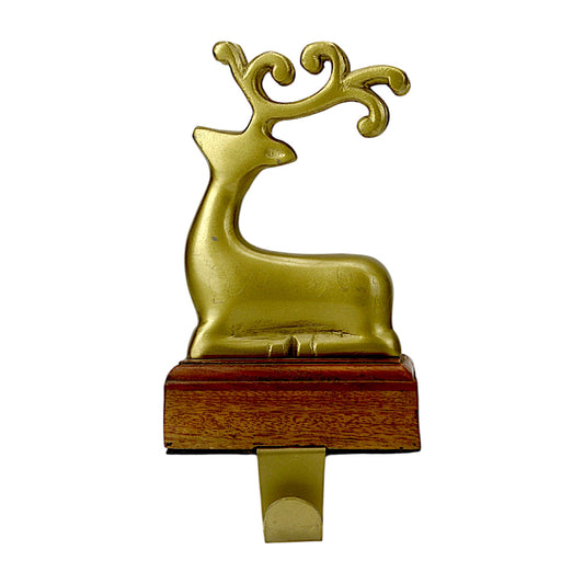 Golden Aluminum Reindeer Stocking Holder on Marble Base – Christmas Decor | Hind Decor