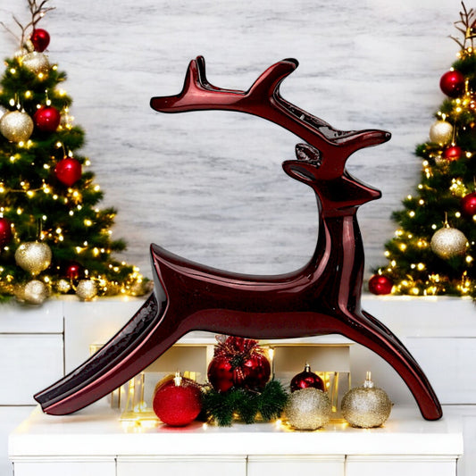 Dark Red Aluminum Handcrafted Reindeer – Elegant Christmas Decor | Hind Decor