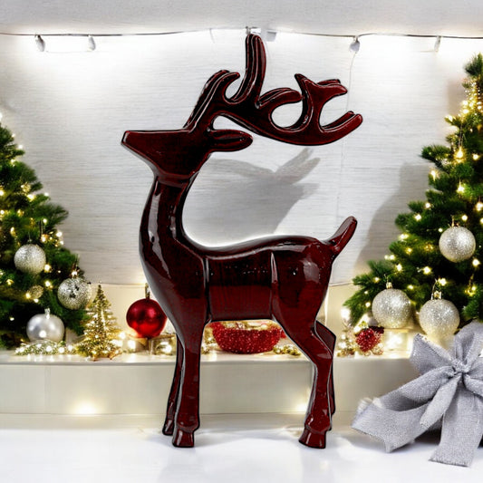 Dark Red Aluminum Handcrafted Reindeer – Elegant Christmas Decor | Hind Decor