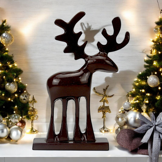 Dark Red Aluminum Handcrafted Reindeer on Base – Elegant Christmas Decor | Hind Decor