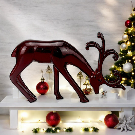 Dark Red Aluminum Long Horn Reindeer – Elegant Christmas Decor | Hind Decor
