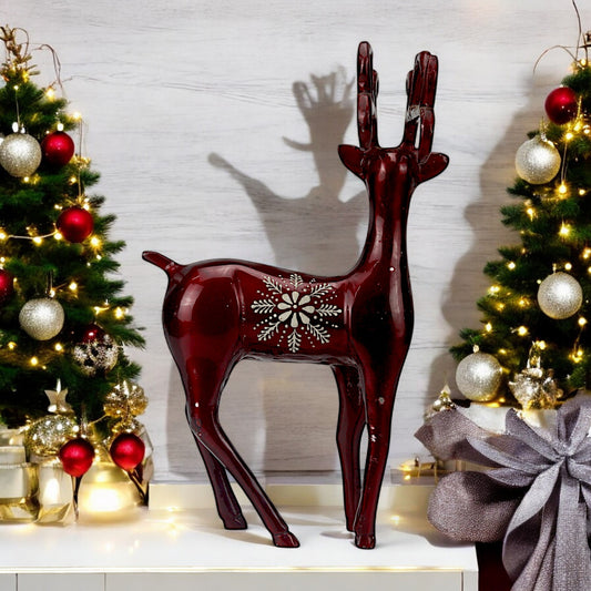 Dark Red Aluminum Long Horn Minimalistic Reindeer – Modern Christmas Decor | Hind Decor