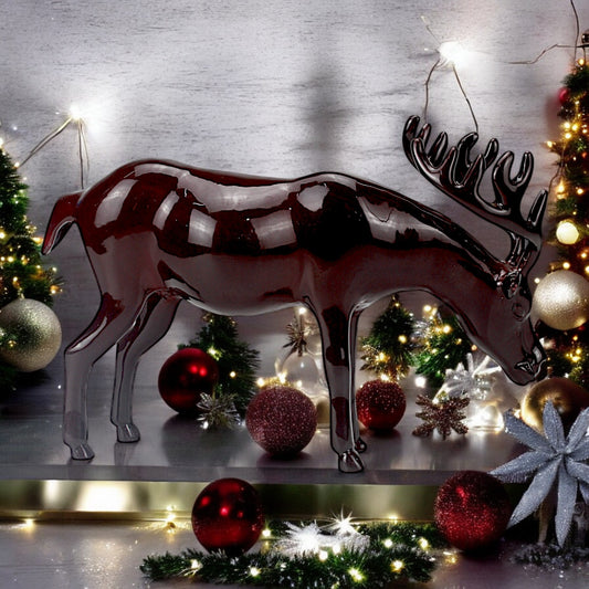 Dark Red Aluminum Long Horn Reindeer – Elegant Christmas Decor | Hind Decor