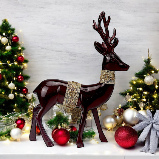 Dark Red Aluminum Minimalistic Reindeer with Royal Mosaic Finish on Back and Neck – Elegant Christmas Decor | Hind Decor