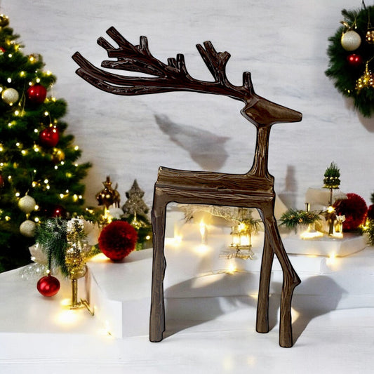Wooden Finish Aluminum Minimalistic Reindeer – Elegant Christmas Decor | Hind Decor