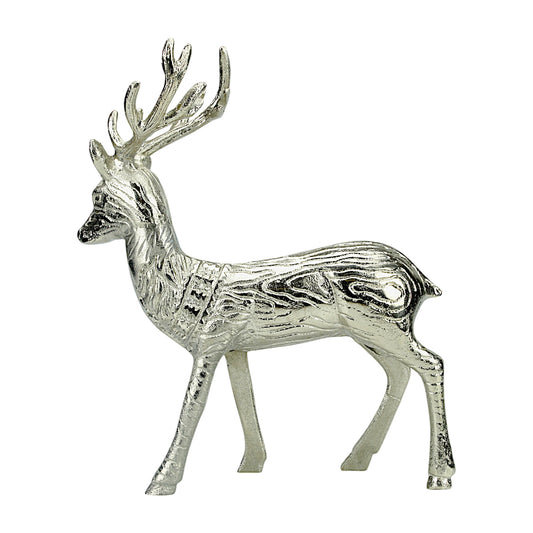 Silver Aluminum Handcrafted Christmas Standing Deer – Elegant Holiday Decor | Hind Decor