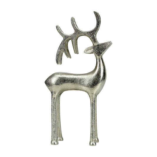 Silver Aluminum Handcrafted Christmas Standing Deer – Elegant Holiday Decor | Hind Decor