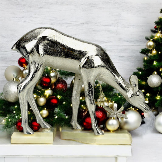 Silver Aluminum Handcrafted Christmas Standing Deer – Elegant Holiday Decor | Hind Decor