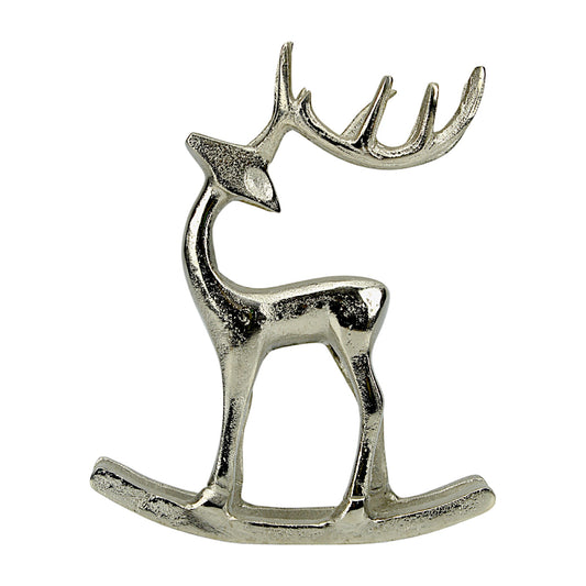Silver Aluminum Reindeer on Rocking Base – Elegant Christmas Decor | Hind Decor