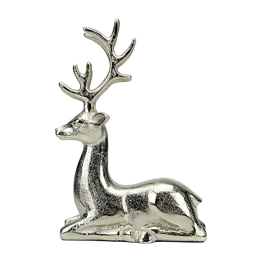 Silver Aluminum Sitting Reindeer – Elegant Christmas & Holiday Decor | Hind Decor