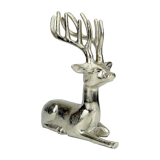 Silver Aluminum Sitting Reindeer – Elegant Christmas & Holiday Decor | Hind Decor