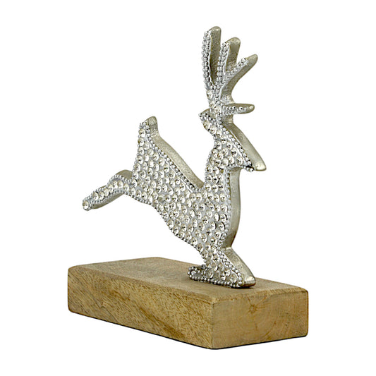 Silver Aluminum Reindeer on Wooden Base – Elegant Christmas & Holiday Decor | Hind Decor