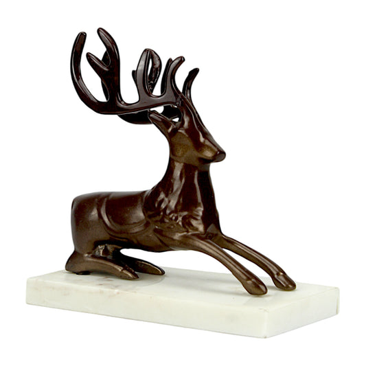 Red Aluminum Sitting Reindeer on Marble Base – Elegant Christmas Decor | Hind Decor