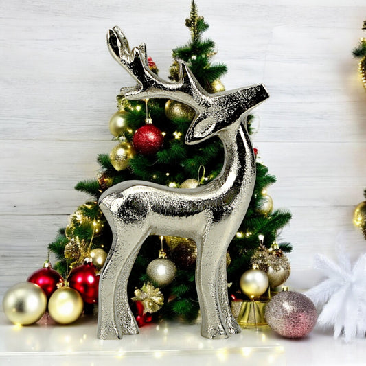 Golden Aluminum Handcrafted Christmas Minimalistic Standing Deer (Set of 2)