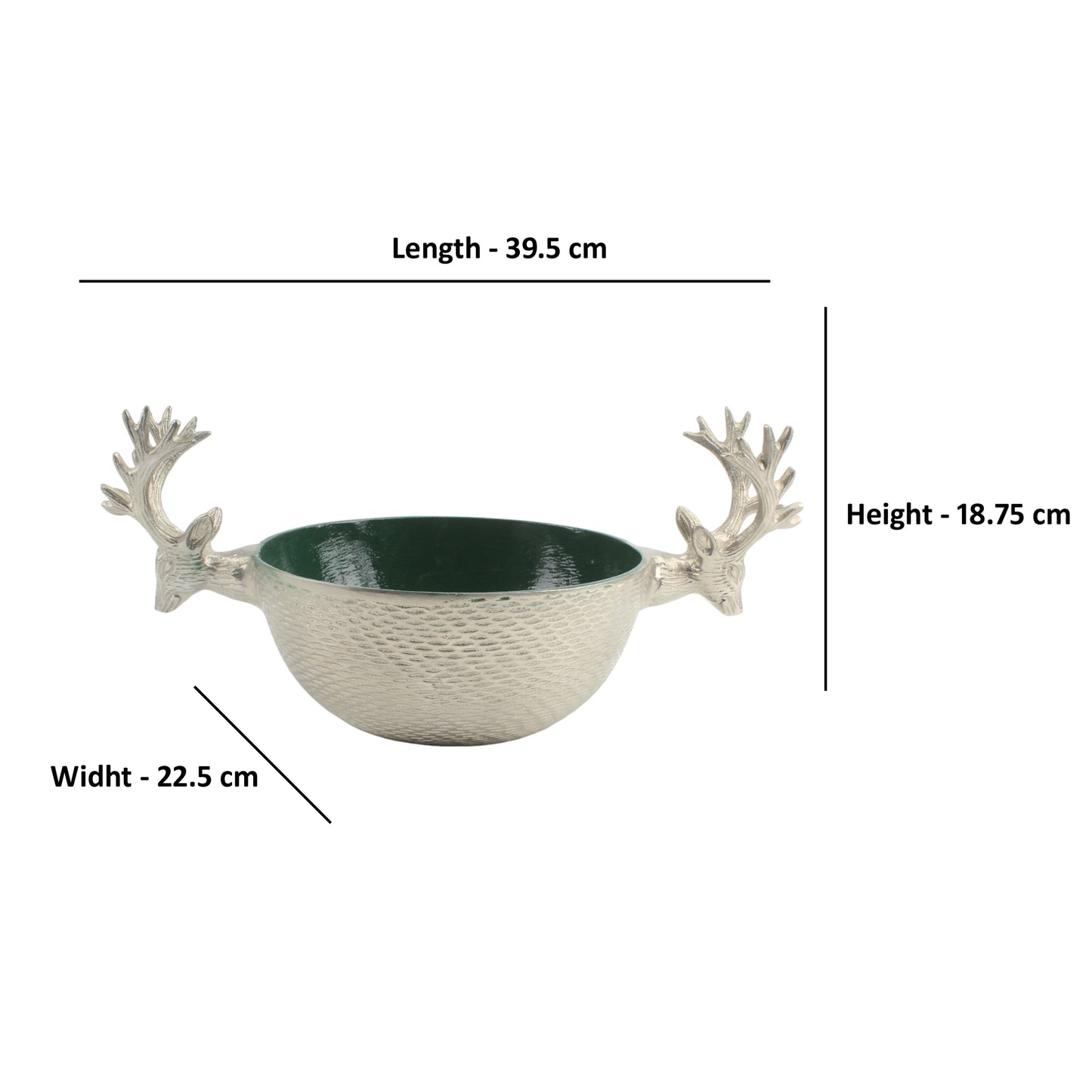 Silver Stag Head Handcrafted Aluminium Serving Bowl: Rustic Charm for Your Table