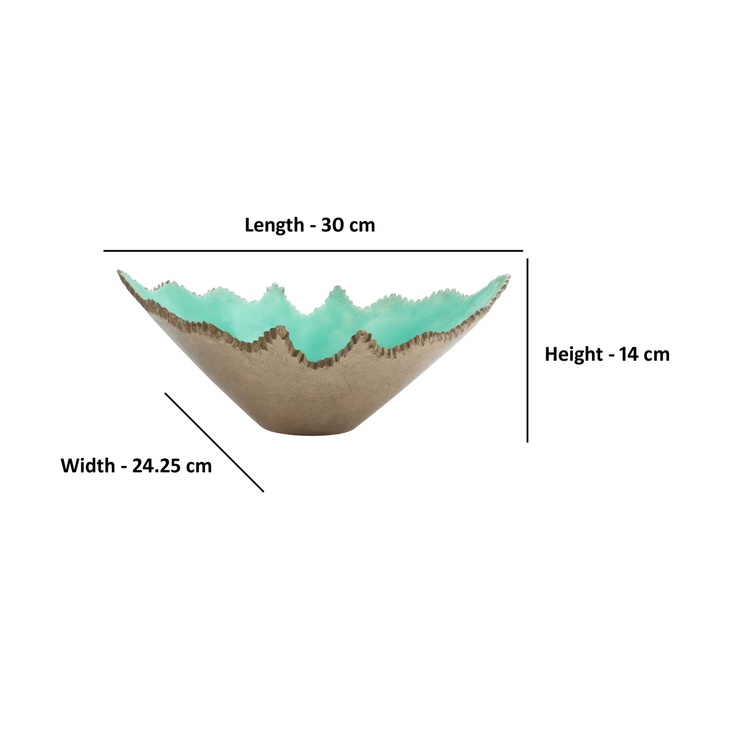 Handcrafted Golden Aluminium Decorative Bowl with Green Enamel: Elegant Artistry for Stylish Décor