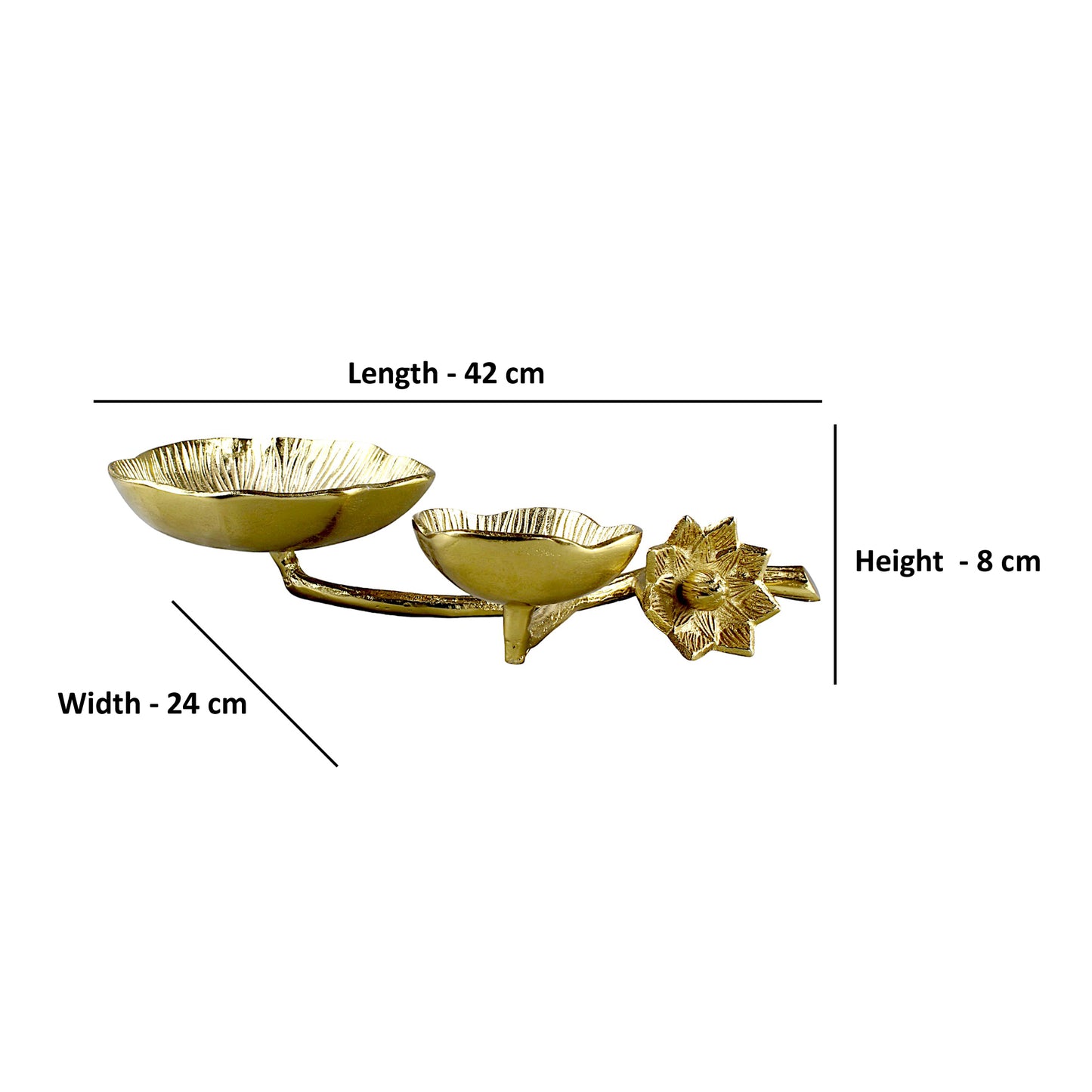Aluminum Flower Golden Double Bowl on Leaf - Artisanal Home Décor Accent