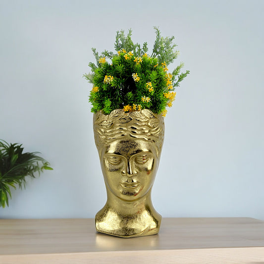 Golden Aluminum Handcrafted Human Face Flower Vase: Unique Home Décor Statement Piece