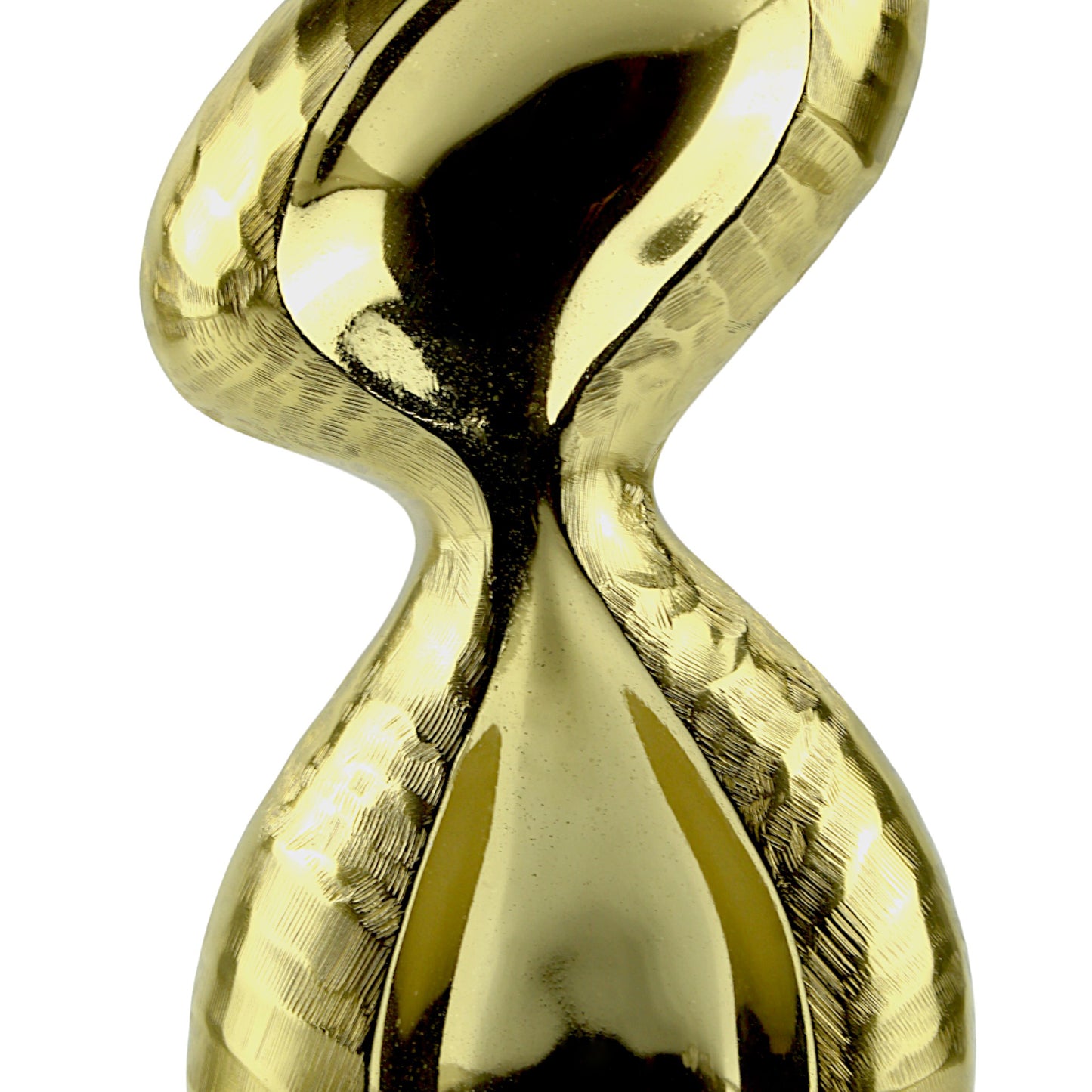 Golden Aluminum Abstract Sculpture: Handcrafted Art on White Marble Base