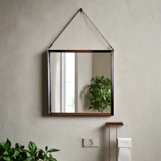 Sophisticated Square Shape Hanging Mirror with Metal Frame