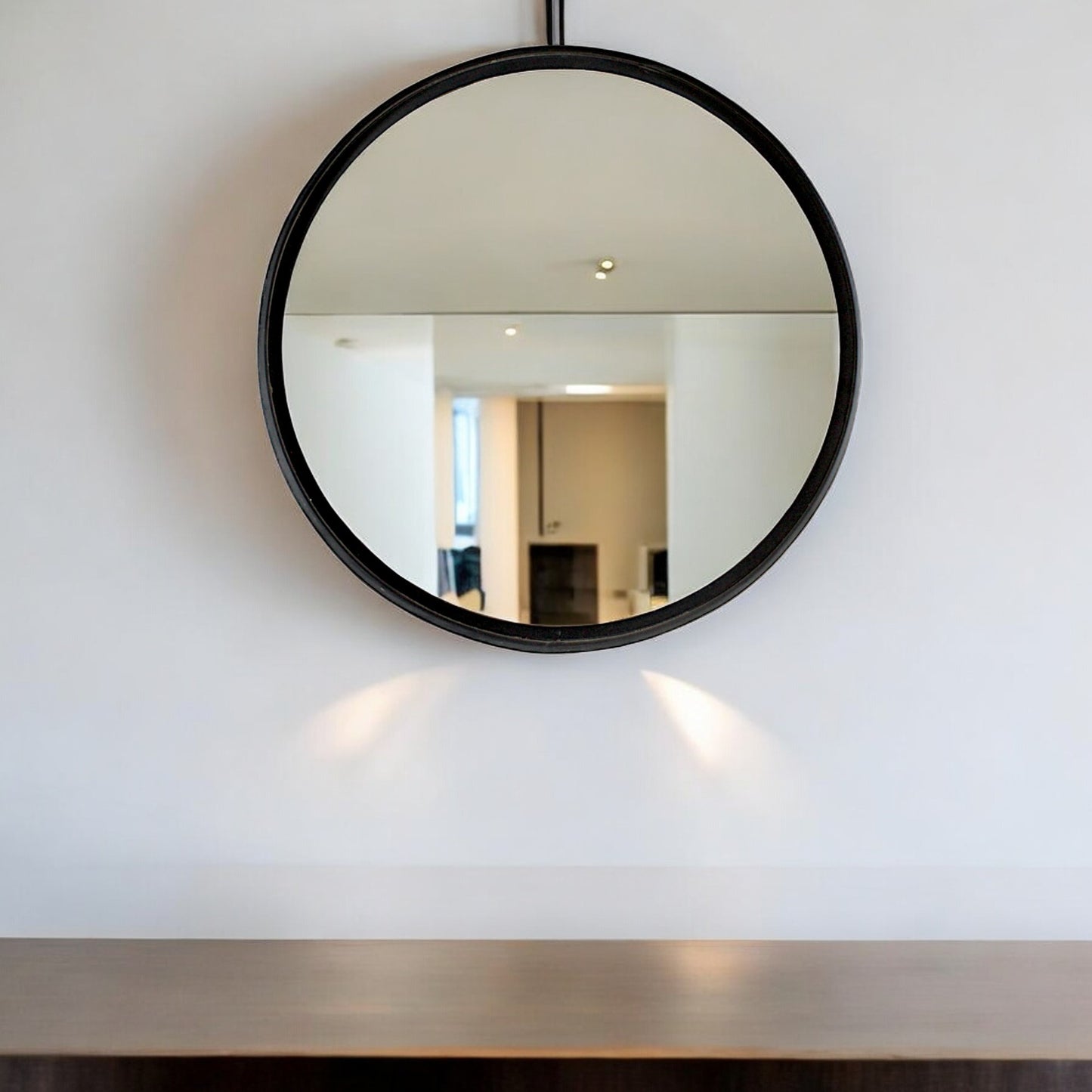 Modern Round Mirror with Black Metal Frame